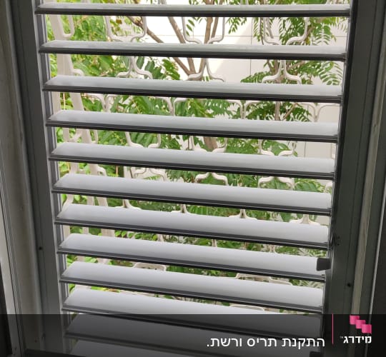תריסי אלומיניום לבנים בחלון